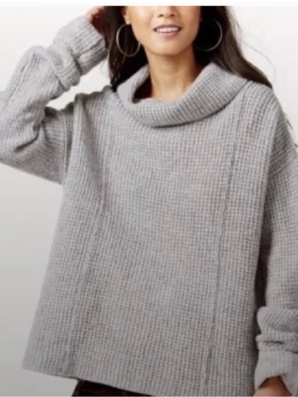 Free People Sidewinder Wool Oversized Cable Knit Sweater-Grey-Size XS